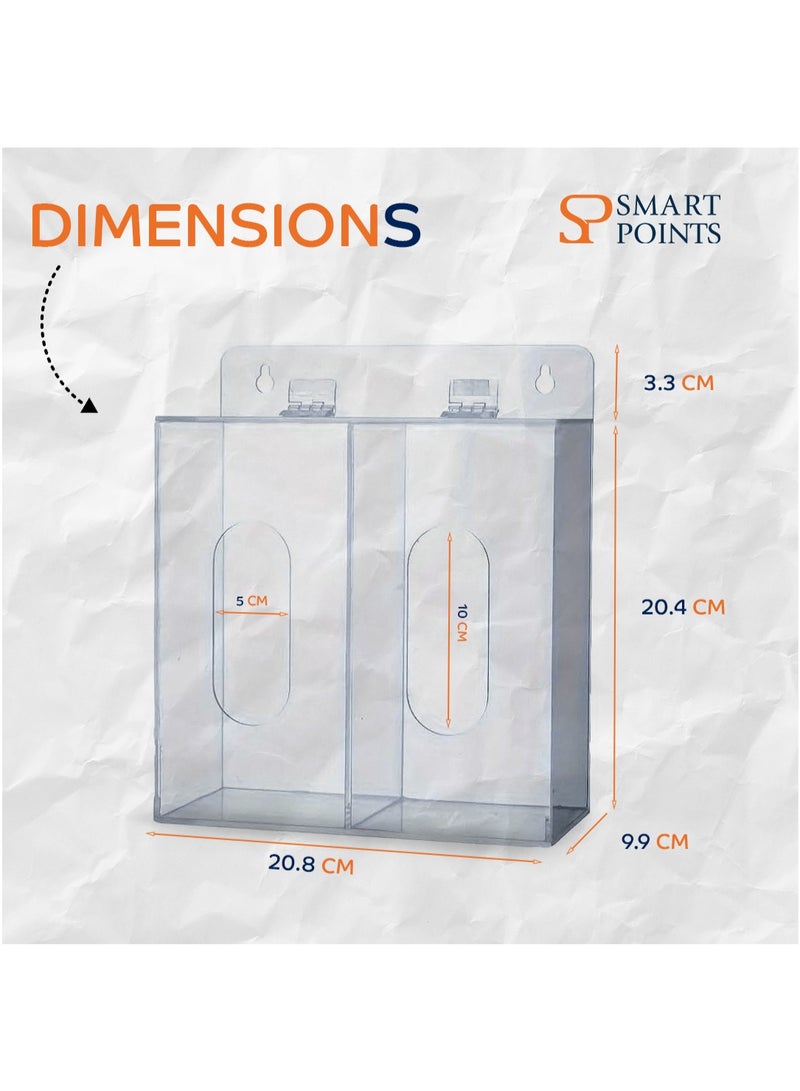 "سمارت بوينتس  " صندوق تخزين أكريليك شفاف – بفتحتين جداري لتخزين الأقنعة والقفازات والإكسسوارات – موفر للمساحة ومضاد للغبار (20.8 × 20.4 × 9.9 سم) - Image 5