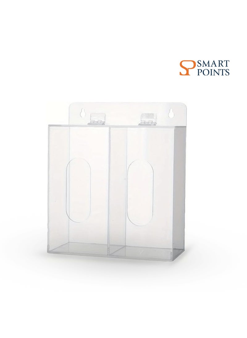 "سمارت بوينتس  " صندوق تخزين أكريليك شفاف – بفتحتين جداري لتخزين الأقنعة والقفازات والإكسسوارات – موفر للمساحة ومضاد للغبار (20.8 × 20.4 × 9.9 سم) - Image 1