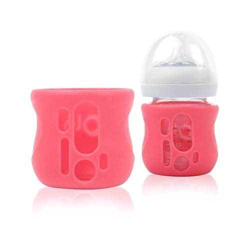 Olababy Silicone Sleeve for Avent Natural Glass Baby Bottles (4 oz, Pink) - Image 1