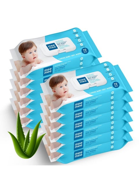 Mee Mee Soft Gentle Baby Wet Wipes (72 Wipes) Pack of 12 | Infused with Aloe Vera and Vitamin E | Paraben & Sulfate Free | Cleansing Wipes | Wipes Combo for Babies