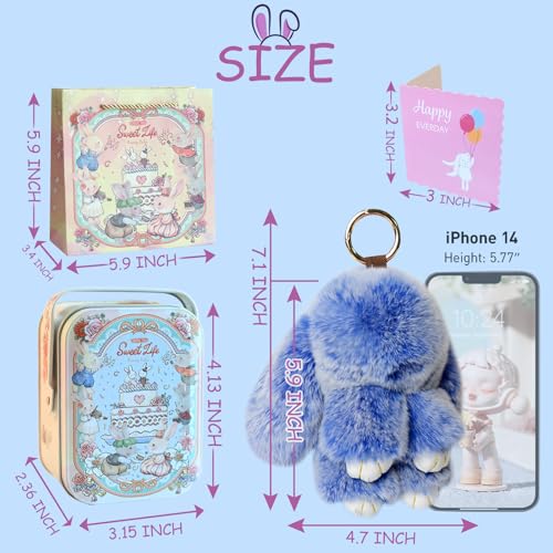 MINGRI Soft Bunny Keychain with Tin,Cute Mother Day Gift Plush Keychain for Backpack,Bag Charm Gift Key Chain(Royal Blue) - Image 4