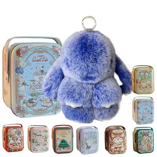 MINGRI Soft Bunny Keychain with Tin,Cute Mother Day Gift Plush Keychain for Backpack,Bag Charm Gift Key Chain(Royal Blue) - Image 1