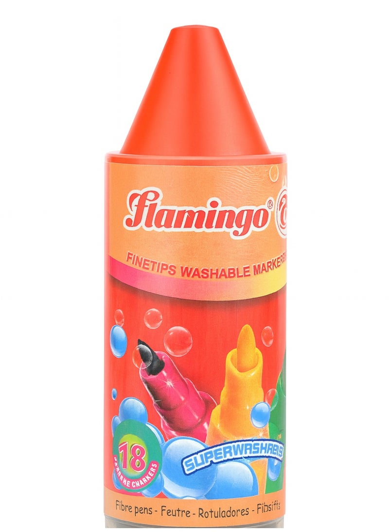 Flamingo Kids Washable Marker Tube – 18 Vibrant Shades - Image 1