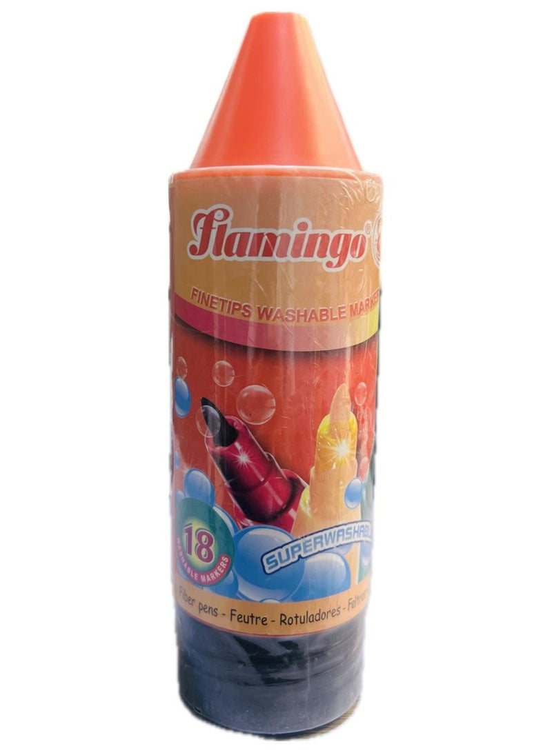 Flamingo Kids Washable Marker Tube – 18 Vibrant Shades - Image 2