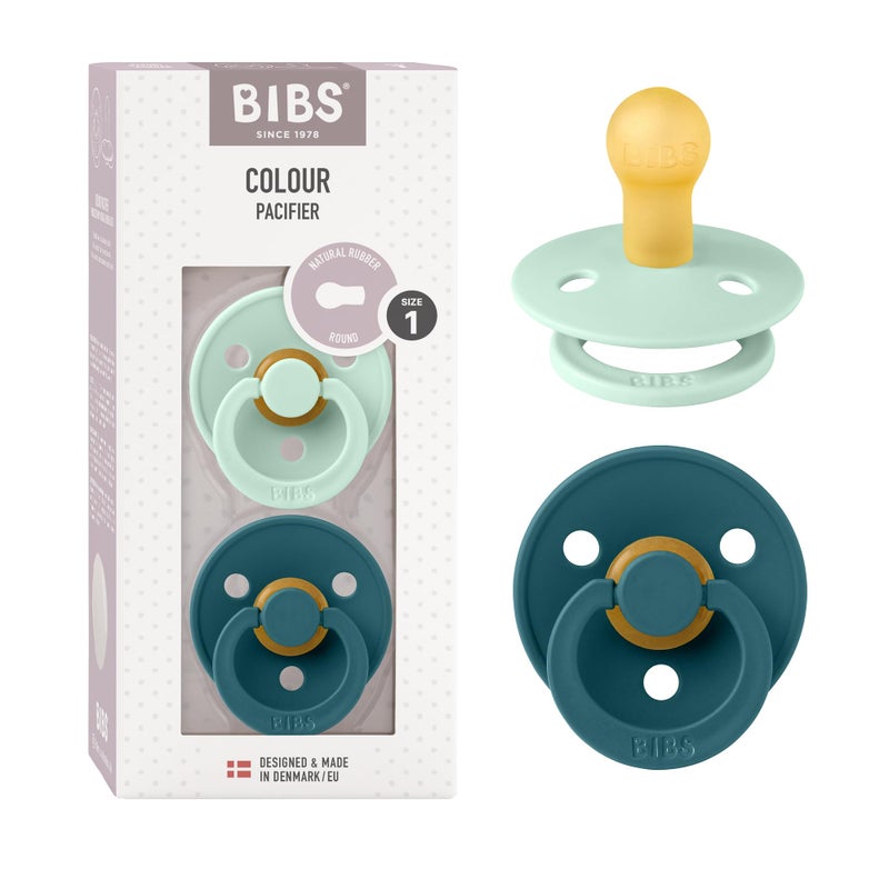 Bibs Colour Natural Rubber Pacifier for 0-6 Months Babies 2-Pieces, Size 1, Nordic Mint/Forest Lake - Image 1
