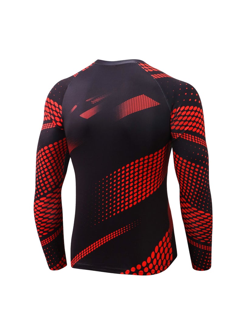Men Quick Dry Breathable Long Sleeve T-Shirt Black/Red  - Image 2