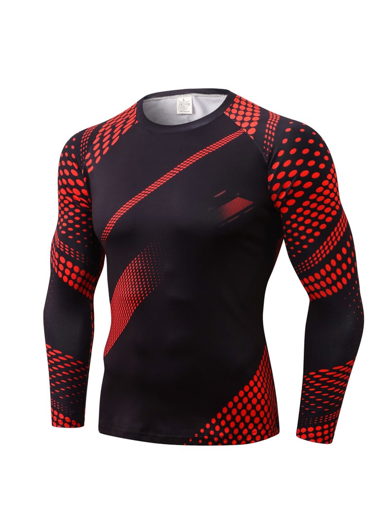 Men Quick Dry Breathable Long Sleeve T-Shirt Black/Red  - Image 1
