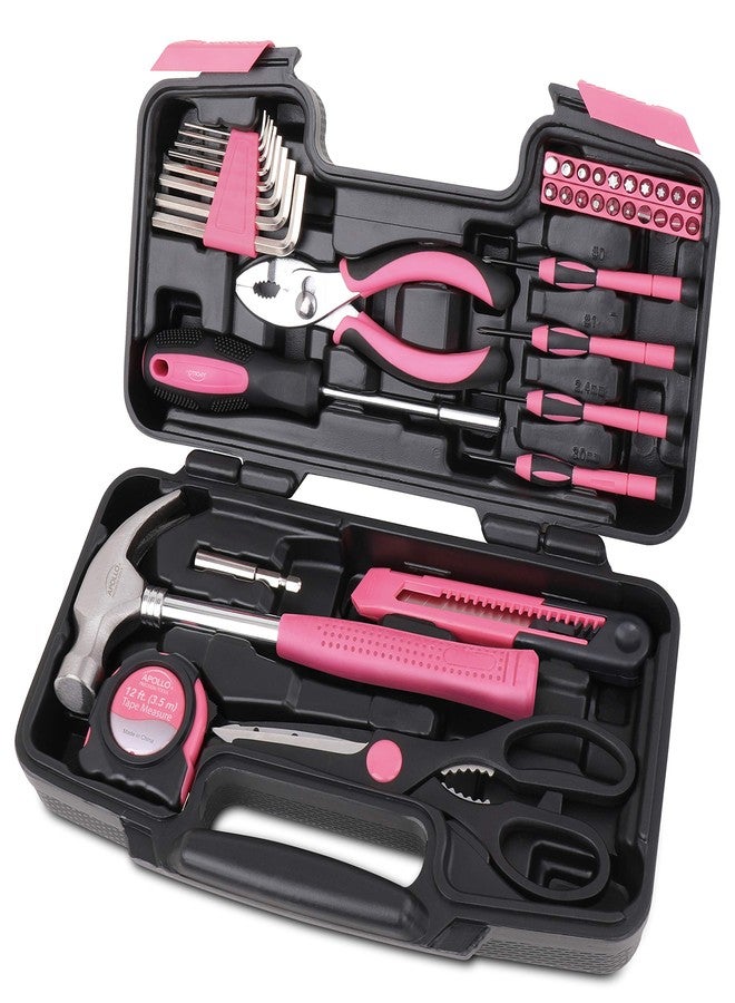 Apollo Tools Original 39 Piece General Household Tool Set in Toolbox Storage Case with Essential Hand Tools for Everyday Home Repairs, DIY and Crafts - Pink Ribbon - Pink - DT9706P - Image 1