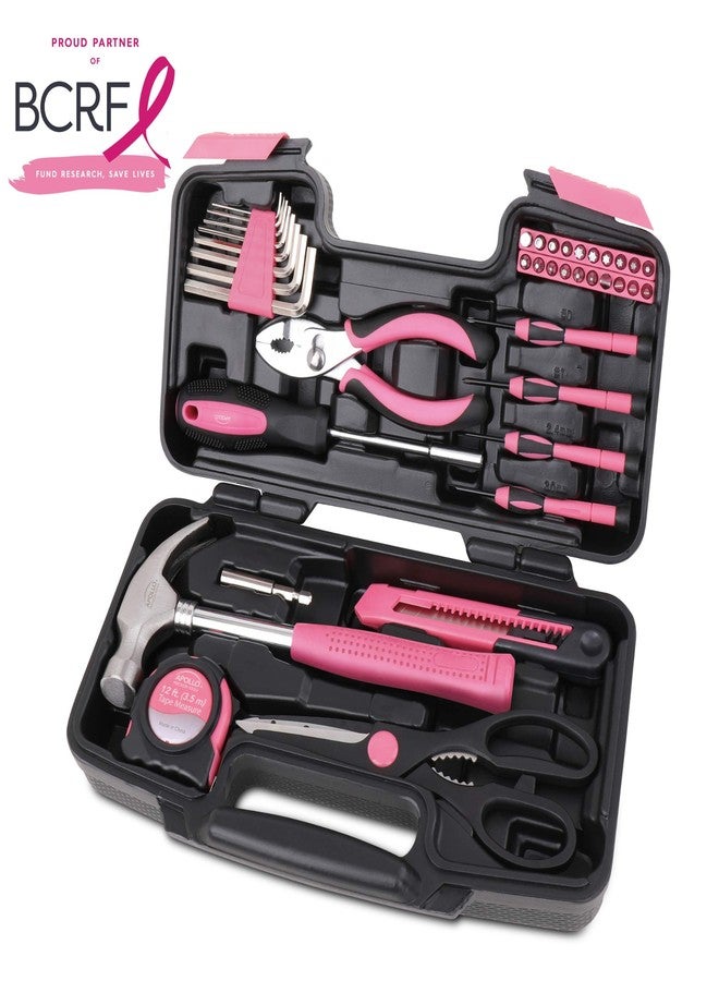 Apollo Tools Original 39 Piece General Household Tool Set in Toolbox Storage Case with Essential Hand Tools for Everyday Home Repairs, DIY and Crafts - Pink Ribbon - Pink - DT9706P - Image 4