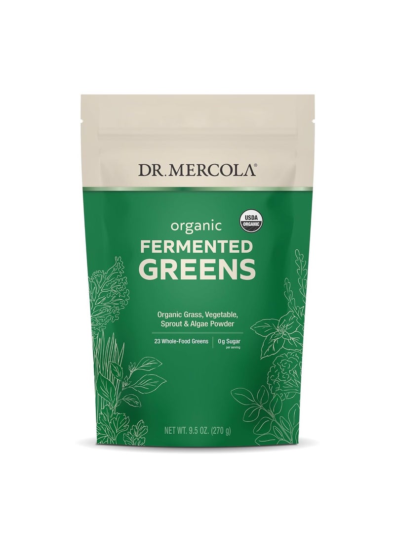 Dr. Mercola Organic Fermented Greens Organic Grass Vegetable Sprout And Algae Powder 0G Sugar Per Serving 9.5 Oz 270 G  - Image 1