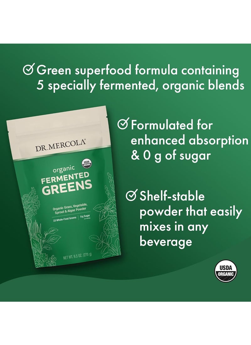 Dr. Mercola Organic Fermented Greens Organic Grass Vegetable Sprout And Algae Powder 0G Sugar Per Serving 9.5 Oz 270 G  - Image 3