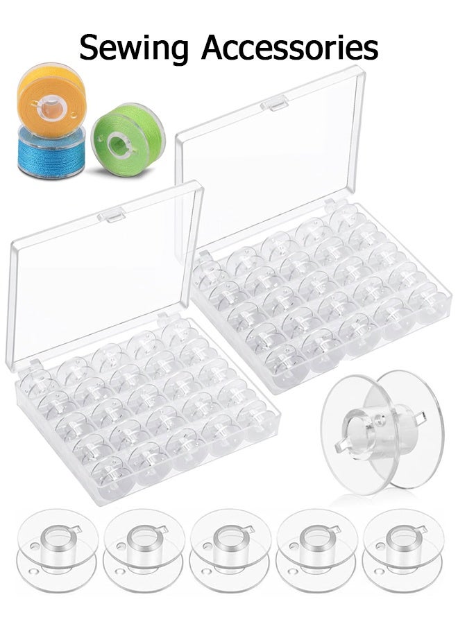 Wffo 50Pcs Clear Plastic Sewing Spools with 2 Storage Box, Universal Compatible Spools for Sewing Accessories, Thread Spool Holder and DIY Projects, Transparent - Image 1