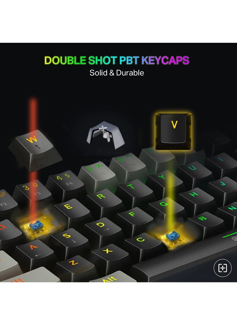 إي-يوسو لوحة مفاتيح ميكانيكية للألعاب Z-11 مكونة من 61 مفتاحًا، لوحة مفاتيح مدمجة سلكية بنسبة 60% باللون الأزرق مع إضاءة خلفية RGB ولوحة معدنية لنظام التشغيل Windows ونظام التشغيل Mac OS-أسود رمادي - Image 5