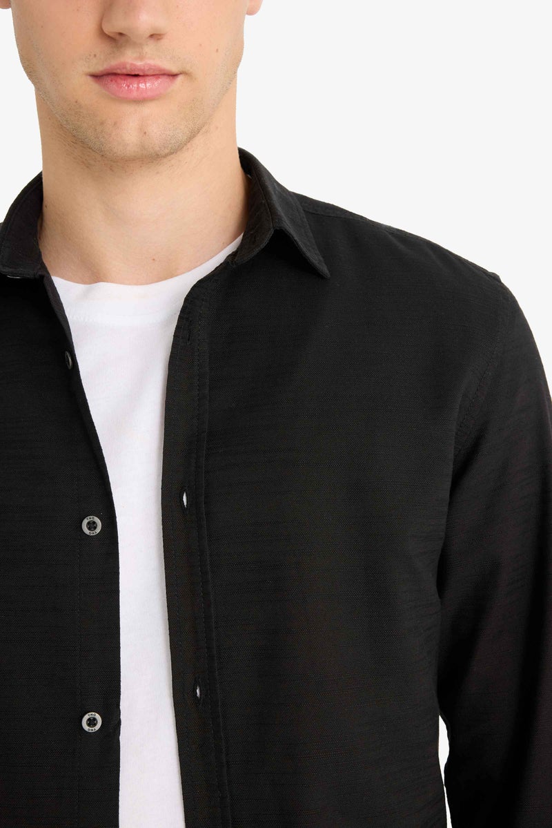DeFacto Black Man Slim Fit Cotton Long Sleeve Shirt Casual - Image 5