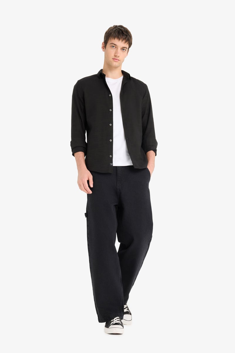 DeFacto Black Man Slim Fit Cotton Long Sleeve Shirt Casual - Image 2