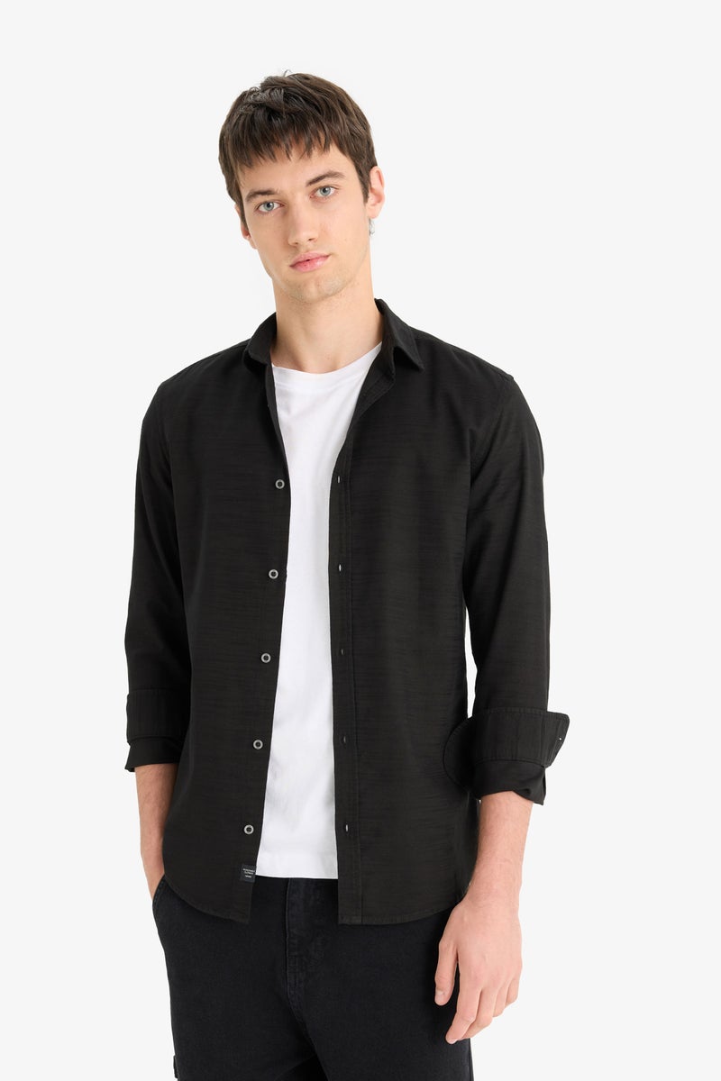 DeFacto Black Man Slim Fit Cotton Long Sleeve Shirt Casual - Image 4