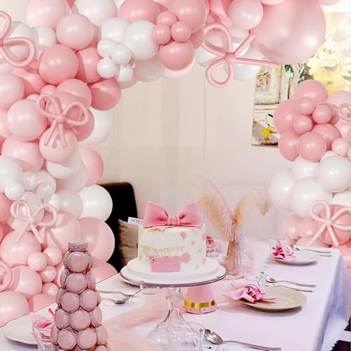 NUTTYBASH Coquette Birthday Decorations 145 Pcs Pink and White Balloon Garland Arch Kit Include Light Pink White Bow Balloons Different Size for Baby Shower Gender Reavel Wedding Party Decorations - Image 5