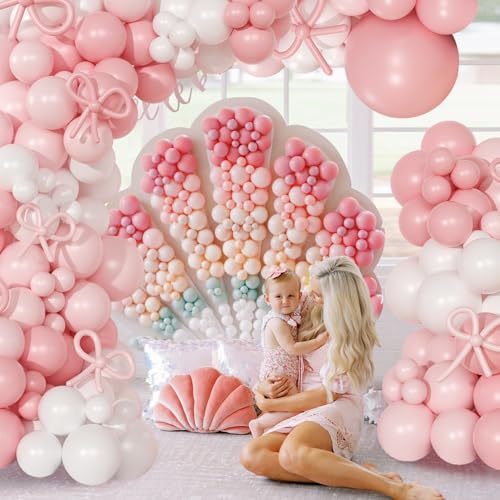 NUTTYBASH Coquette Birthday Decorations 145 Pcs Pink and White Balloon Garland Arch Kit Include Light Pink White Bow Balloons Different Size for Baby Shower Gender Reavel Wedding Party Decorations - Image 3