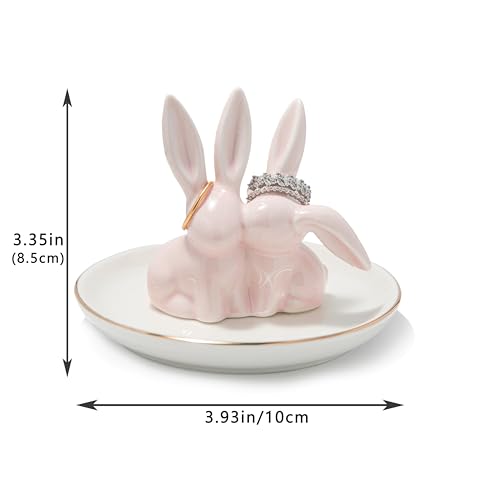 Lynagert Bunny Ring Holder - Ceramic Jewelry Dish for Rings, Earrings, Necklace Organizer - Rabbit Trinket Tray, Wedding Engagement Holder (Pink) - Image 4