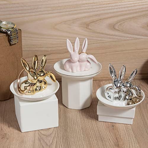 Lynagert Bunny Ring Holder - Ceramic Jewelry Dish for Rings, Earrings, Necklace Organizer - Rabbit Trinket Tray, Wedding Engagement Holder (Pink) - Image 5