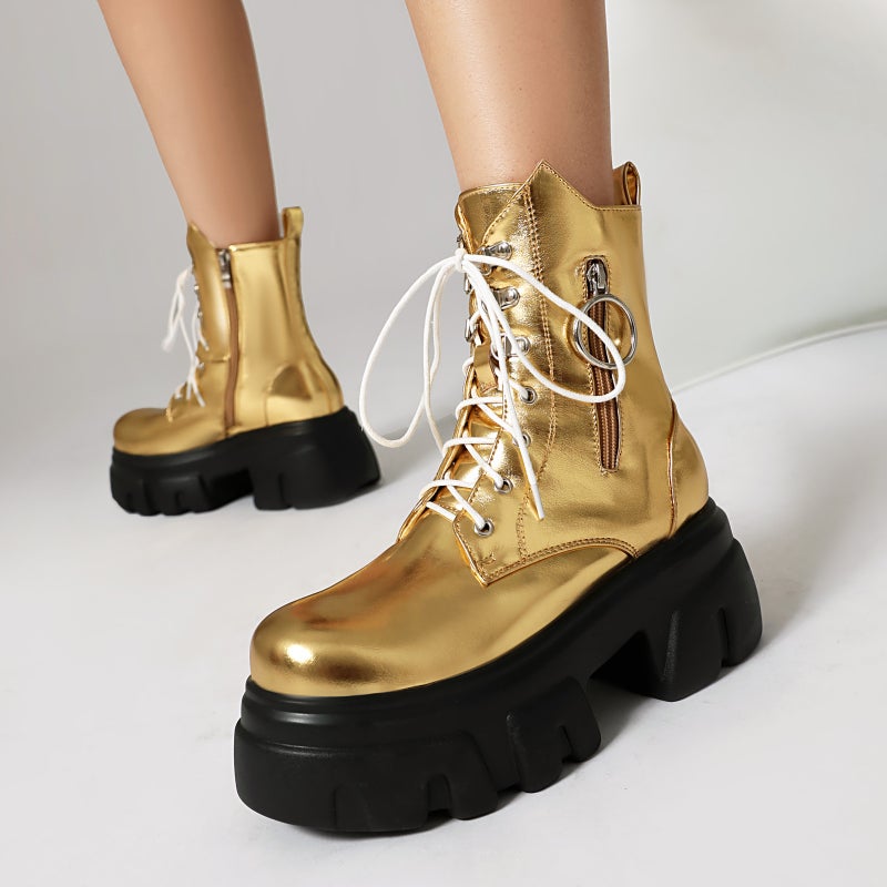 Style Thick-Soled High-Heeled Women'S Shoes 40-44 Plus Size Punk Style Low-Barrel Women'S Boots - Image 5