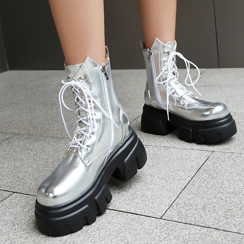 Style Thick-Soled High-Heeled Women'S Shoes 40-44 Plus Size Punk Style Low-Barrel Women'S Boots - Image 3