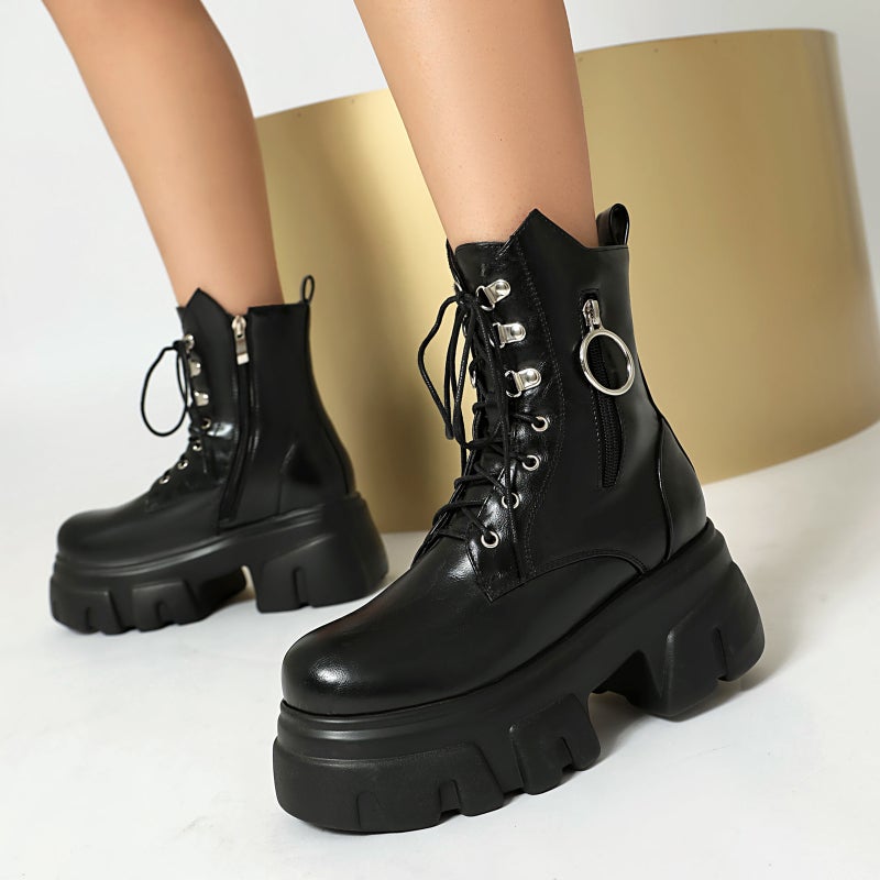 Style Thick-Soled High-Heeled Women'S Shoes 40-44 Plus Size Punk Style Low-Barrel Women'S Boots - Image 2