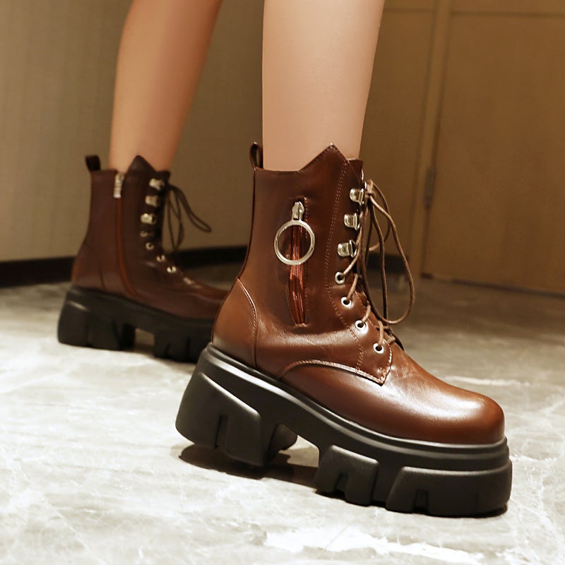 Style Thick-Soled High-Heeled Women'S Shoes 40-44 Plus Size Punk Style Low-Barrel Women'S Boots - Image 4
