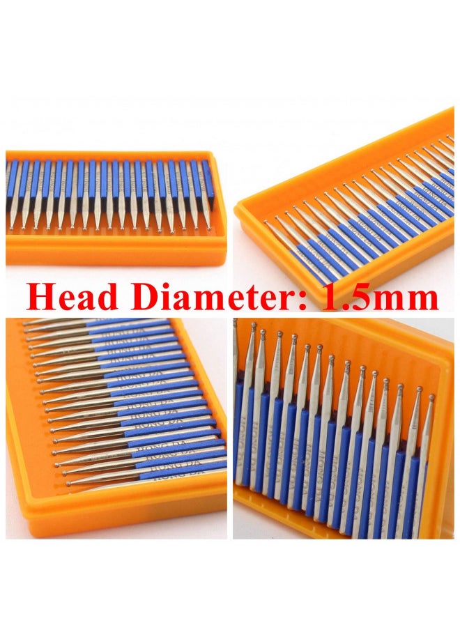 Jingling JINGLING Diamond Grinding Bits 1.5mm Spherical Head Bur w Shank 2.35mm Pack of 30Pcs  - Image 1