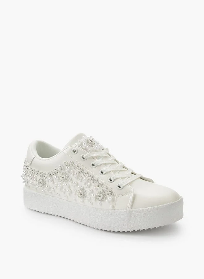 Celeste Women Embellished Lace-Up Sneakers