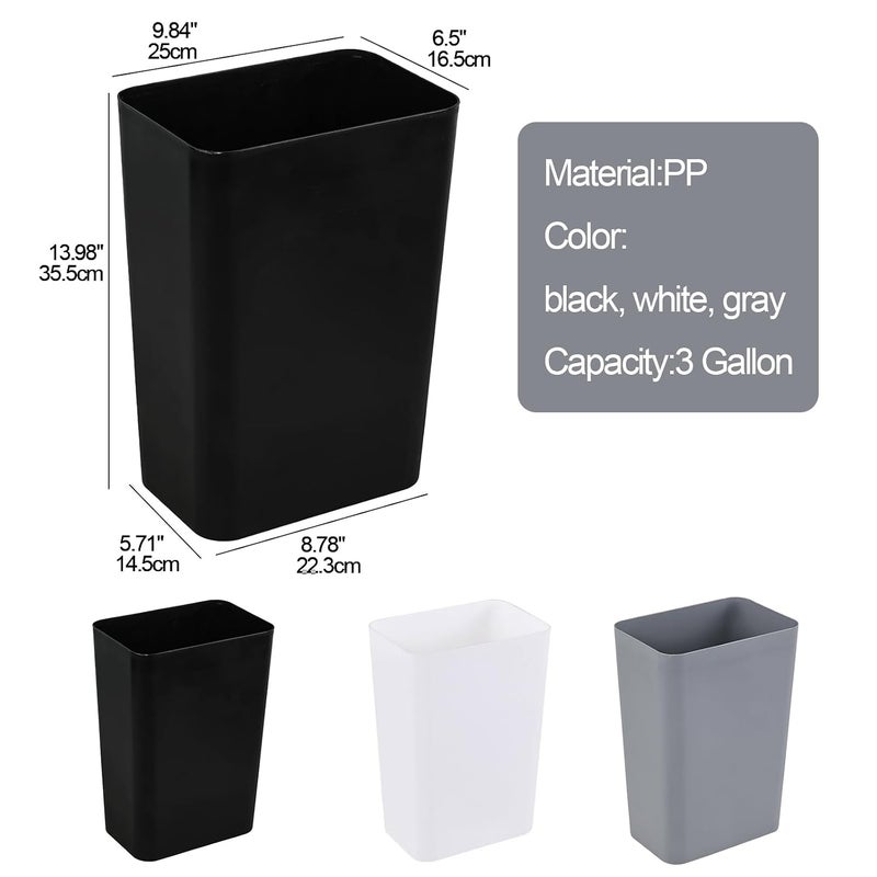 Eagrye 2-Pack Small Trash Can Plastic Bathroom Wastebasket 3 Gallon Slim Garbage Container Bin for Home Kitchen Bathroom Bedroom Office (Black) - Image 2