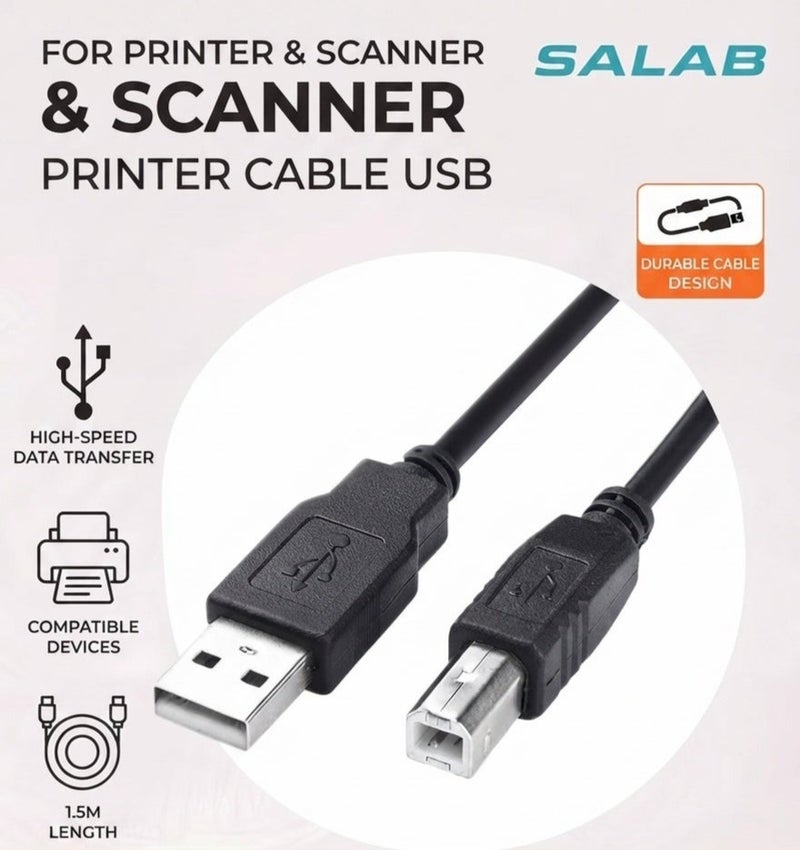 سالاب كابل طابعة USB كابل عالي السرعة لجميع الطابعات والماسح الضوئي بمنفذ USB بطول 1.5 متر - Image 1