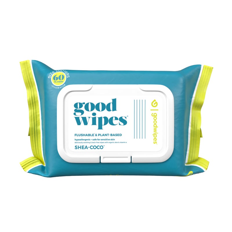 Goodwipes Flushable & Plant-Based Wipes With Botanicals | Dispenser For At-Home Use | Shea-Coco With Aloe Septic And Sewer Safe | 60 Count (1 Pack) - Biggest Adult Wipes - Image 1