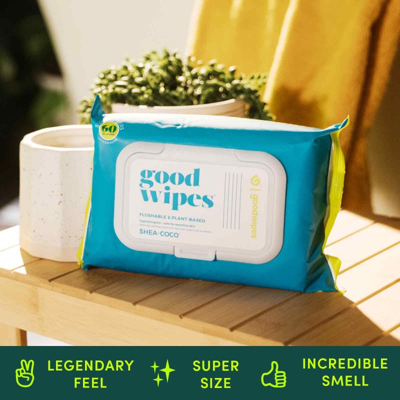 Goodwipes Flushable & Plant-Based Wipes With Botanicals | Dispenser For At-Home Use | Shea-Coco With Aloe Septic And Sewer Safe | 60 Count (1 Pack) - Biggest Adult Wipes - Image 4