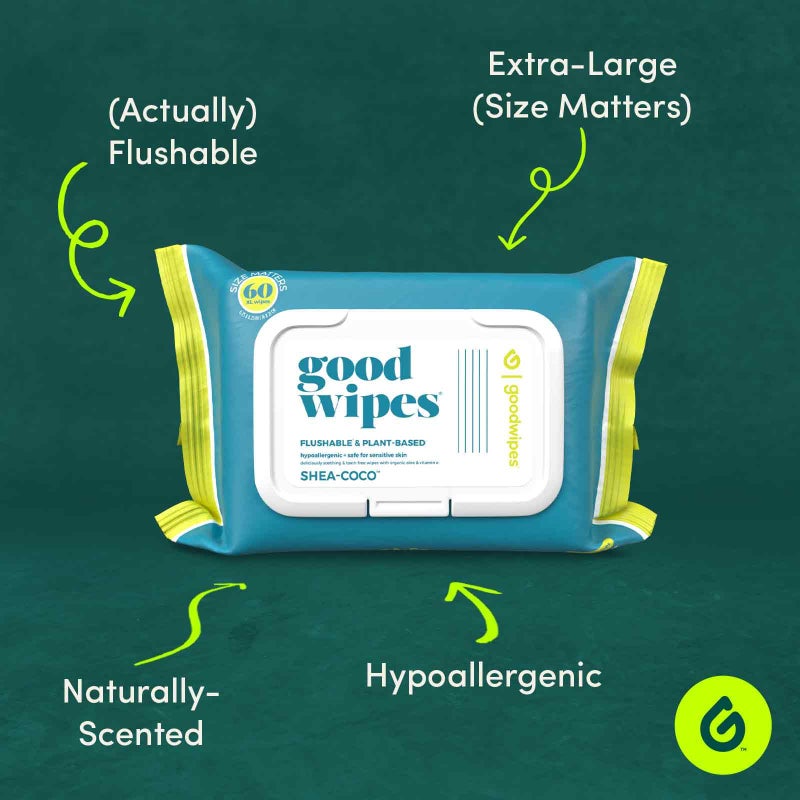 Goodwipes Flushable & Plant-Based Wipes With Botanicals | Dispenser For At-Home Use | Shea-Coco With Aloe Septic And Sewer Safe | 60 Count (1 Pack) - Biggest Adult Wipes - Image 2