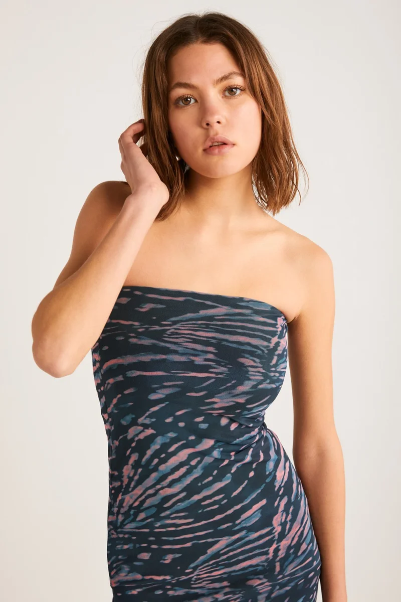 جريميلانج Apolline Women's Polyester Off-Shoulder Navy Blue - Pink Dress