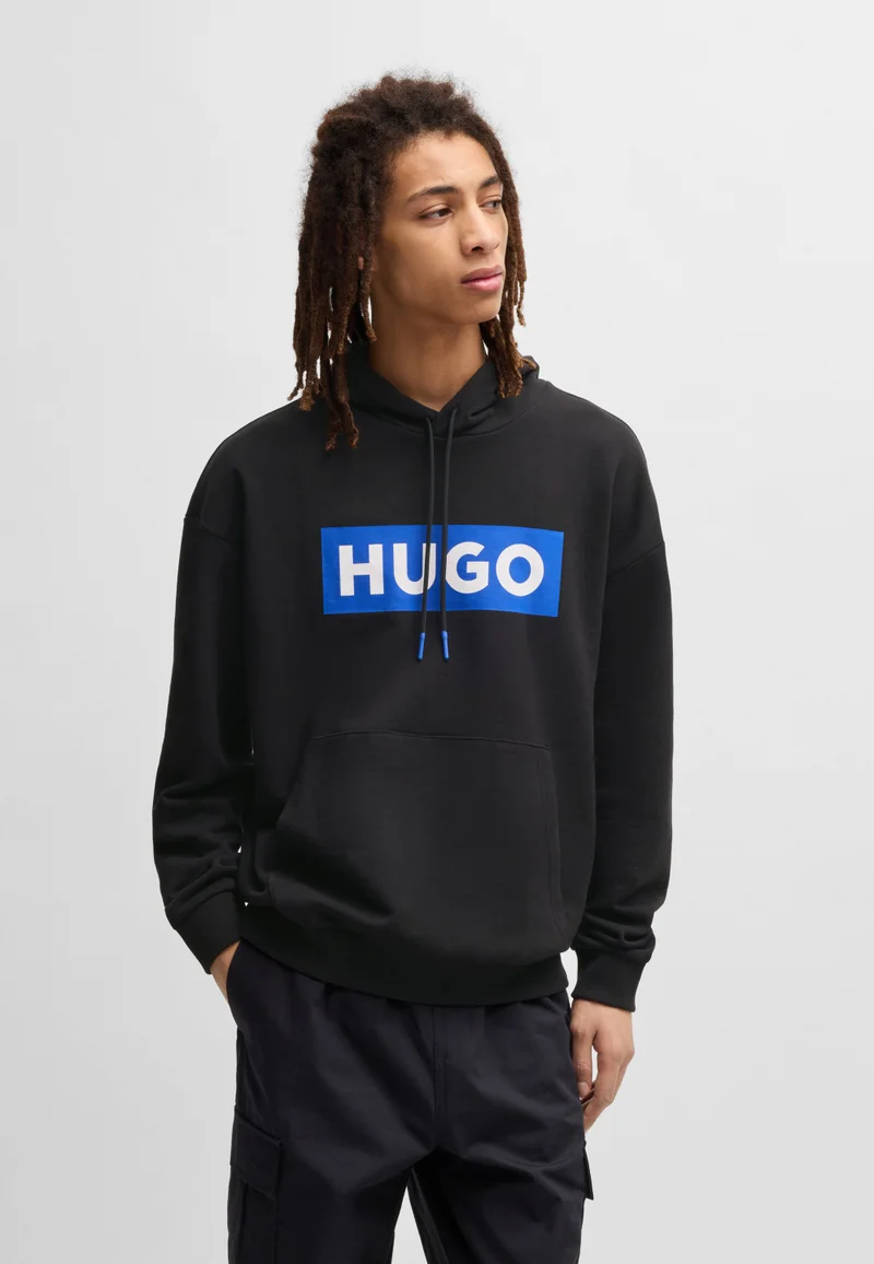 هوجو Regular-fit hoodie in cotton terry with logo print