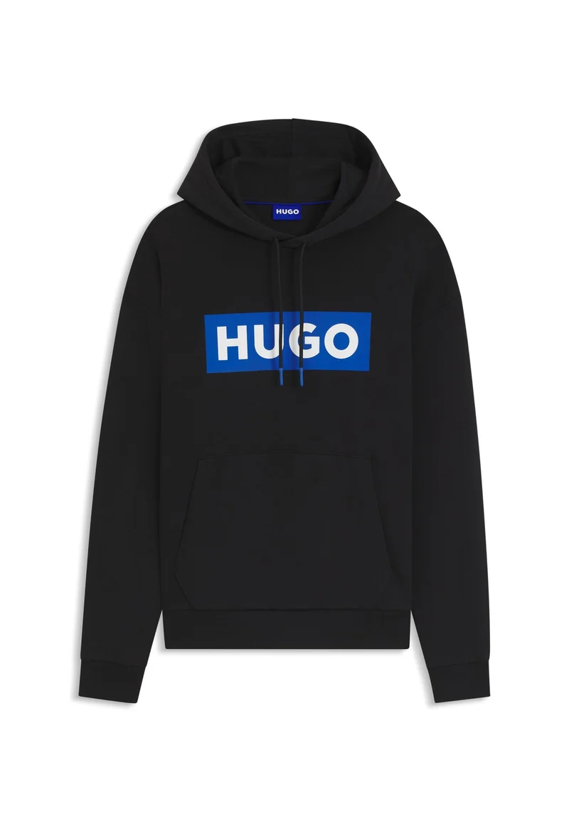 HUGO Black Cotton-terry hoodie with rectangle logo print for Men | Best Price UAE