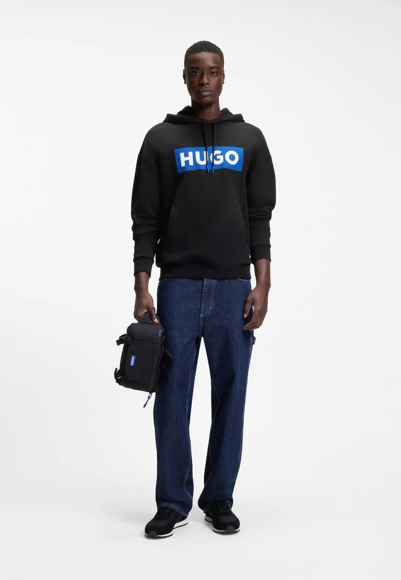 HUGO Black Cotton-terry hoodie with rectangle logo print for Men | Best Price UAE