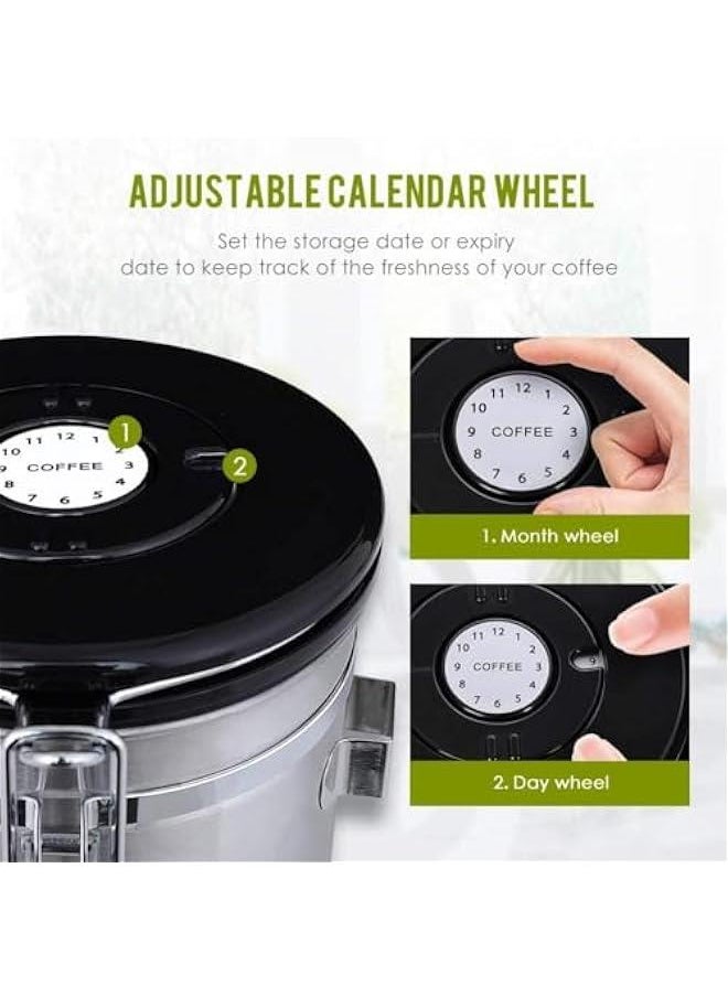 HOOKOR 1.8L Coffee Canister, Airtight Coffee Canister with Scoop, Coffee Jar with Built-in Valve, Date Tracker, 2 Spare Filter, Coffee Container for Beans, Ground, Tea, Flour and Sugar (Silver)  - Image 2