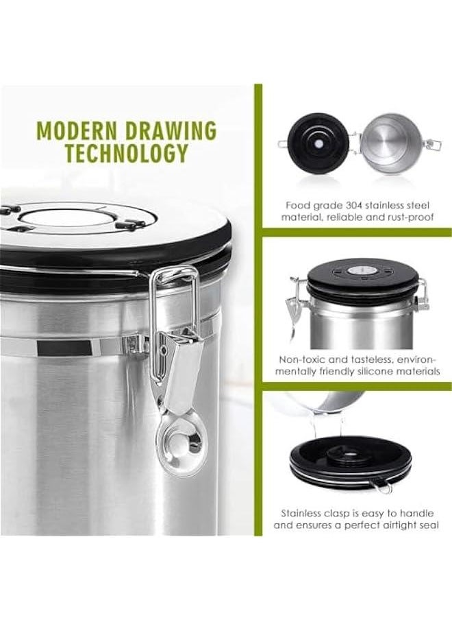 HOOKOR 1.8L Coffee Canister, Airtight Coffee Canister with Scoop, Coffee Jar with Built-in Valve, Date Tracker, 2 Spare Filter, Coffee Container for Beans, Ground, Tea, Flour and Sugar (Silver)  - Image 3