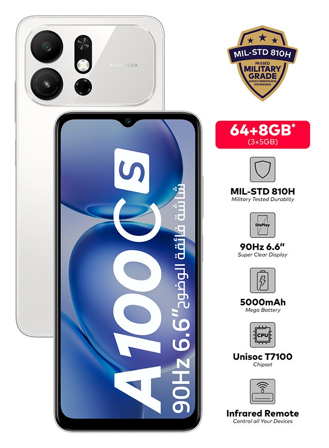 إيتيل A100Cs
أبيض سحابي
3+5 جيجابايت RAM
64 جيجابايت
4G
إصدار الشرق الأوسط - Image 2
