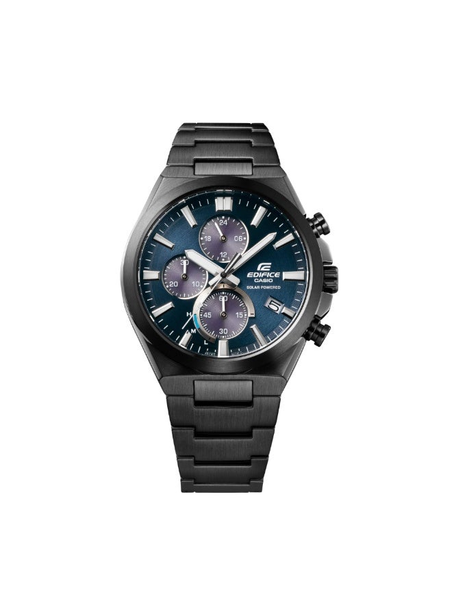 Casio Edifice EQS-950DC-2AVUDF Men’s Solar Chronograph Watch, Black Stainless Steel, Blue Dial, 100m Water Resistance - Image 2