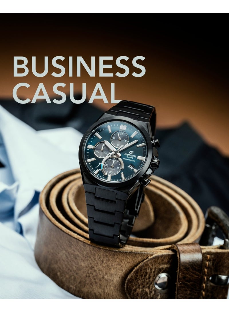 Casio Edifice EQS-950DC-2AVUDF Men’s Solar Chronograph Watch, Black Stainless Steel, Blue Dial, 100m Water Resistance - Image 5