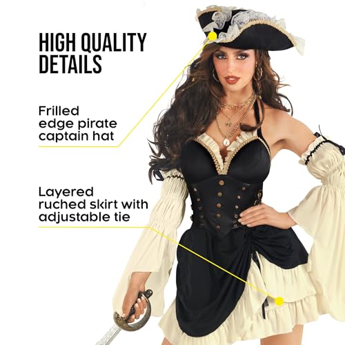 MORPH زي قراصنة مرفي للنساء، زي قراصنة نسائي، ملابس قراصنة نسائية، أزياء هالوين للنساء البالغات، كبير - Image 3