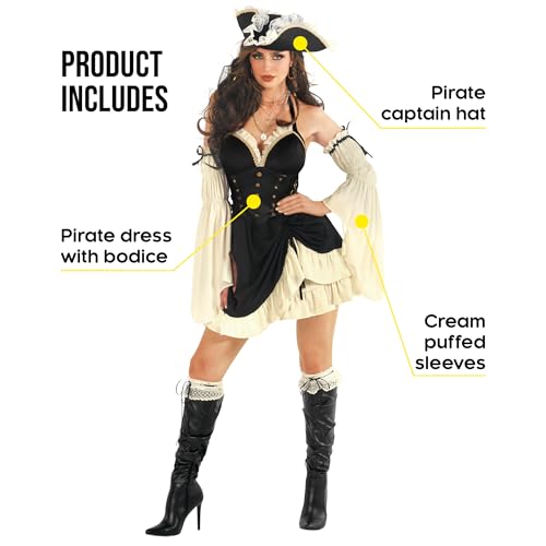 MORPH زي قراصنة مرفي للنساء، زي قراصنة نسائي، ملابس قراصنة نسائية، أزياء هالوين للنساء البالغات، كبير - Image 2