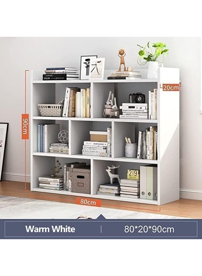 رف كتب عصري بشكل حرف S – مكتبة خشبية بيضاء هندسية 90×20×80 سم، رف متعدد المستويات قائم بذاته لغرفة المعيشة، غرفة النوم، المكتب المنزلي، المساحات الصغيرة، رف تخزين زخرفي وأنيق - Image 2