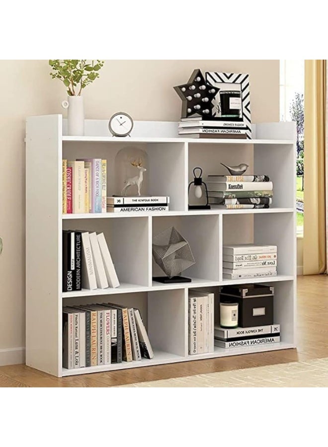 رف كتب عصري بشكل حرف S – مكتبة خشبية بيضاء هندسية 90×20×80 سم، رف متعدد المستويات قائم بذاته لغرفة المعيشة، غرفة النوم، المكتب المنزلي، المساحات الصغيرة، رف تخزين زخرفي وأنيق - Image 3