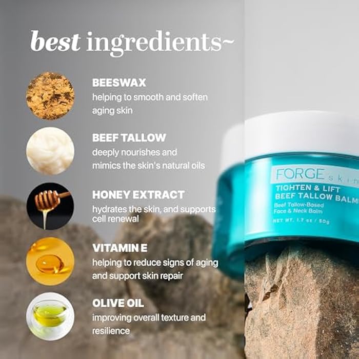 Forge Skin® Tighten & Lift Balm for Women [TALLOW-BASED] - Beef Tallow & Honey Extract Face Moisturizer - Natural Cream - Hydrating Facial Lotion - Anti Aging Skincare with Essential Oils (1.7 OZ) - Image 3