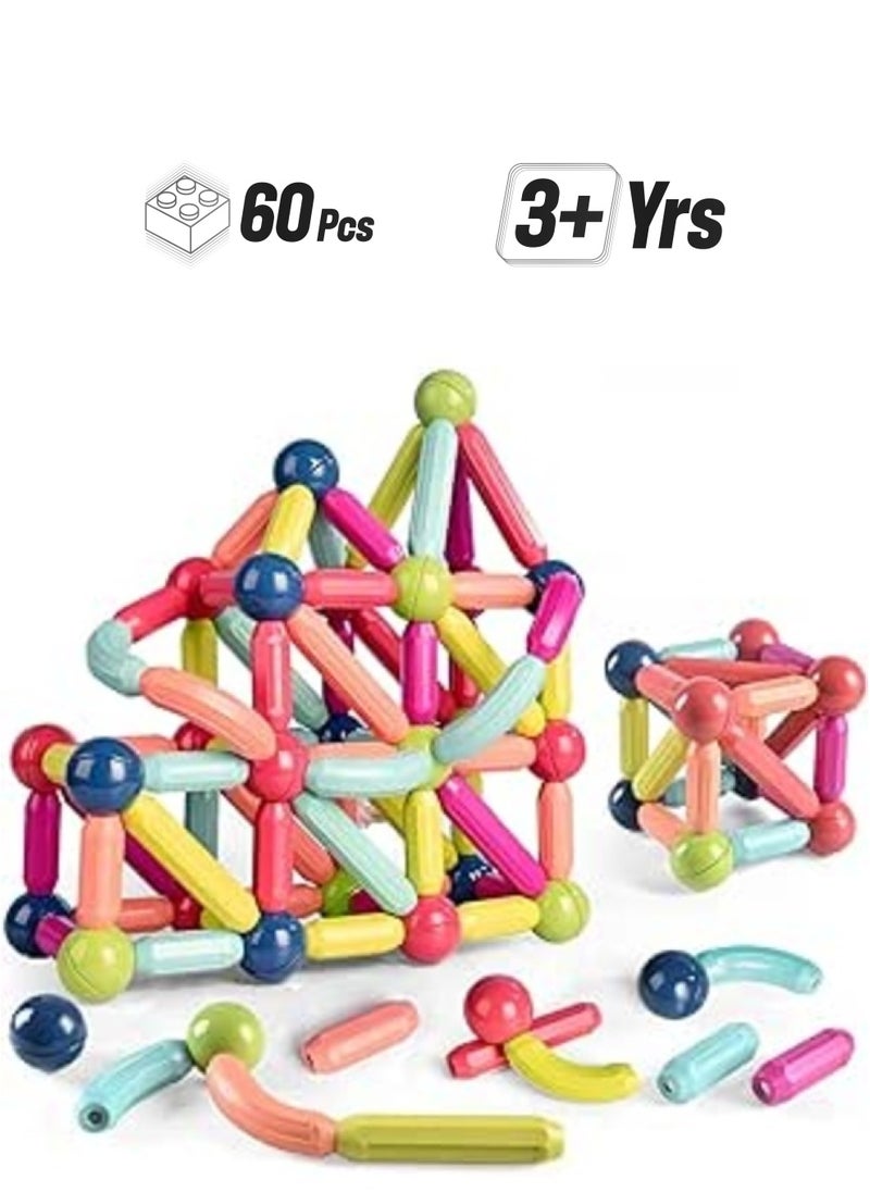 Magnetic Building Blocks Sticks Magnetic Rod 60pcs Set Building Blocks Magnet Toys for Kid  - Image 1